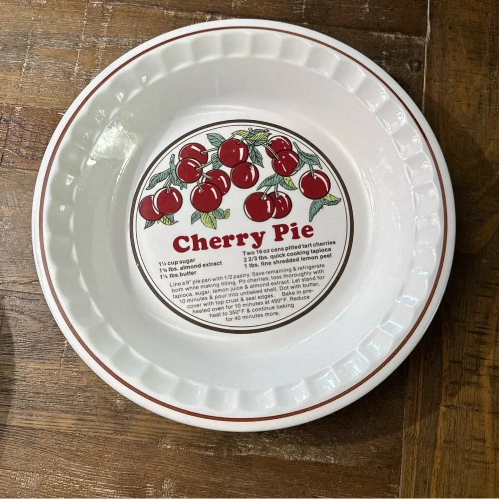 Vintage Cherry Pie & Apple Pie Ceramic Pie Plates - Red Trim